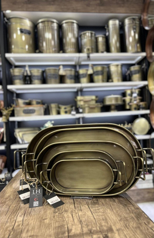 Luckyhomes Özel Üretim 5 Li Oval Gold Kaplama Tepsi Seti 13X34 19X39 24X52 30X55 32X63