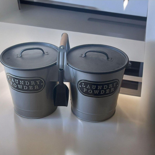 Luckyhomes Özel Üretim Metal Deterjan Saklama Kabı Gri