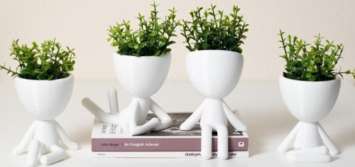 Luckyhomes Insansı Saksılar Beyaz 4'Lü Set Yapay Çiçekli 107
