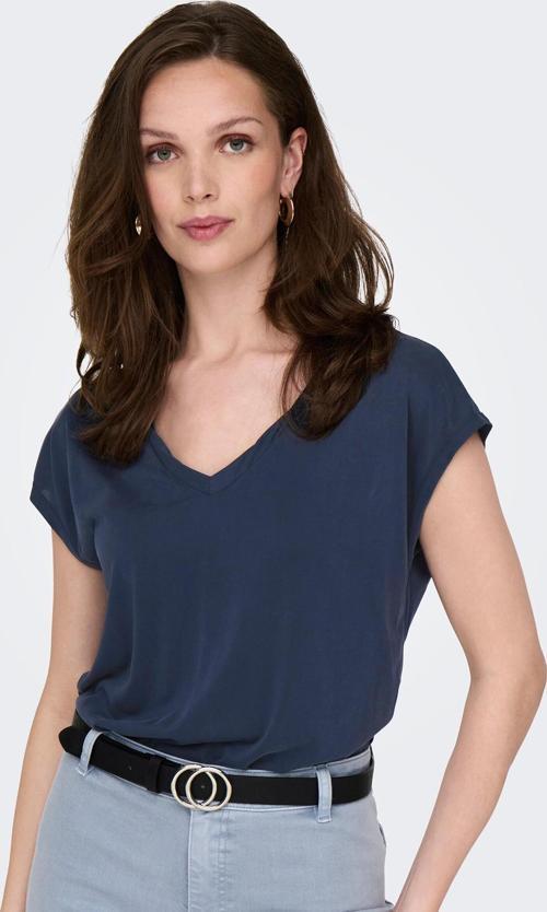 Kadın Onlhannah V Yaka Kısa Kollu T-Shirt 15326642 Lacivert