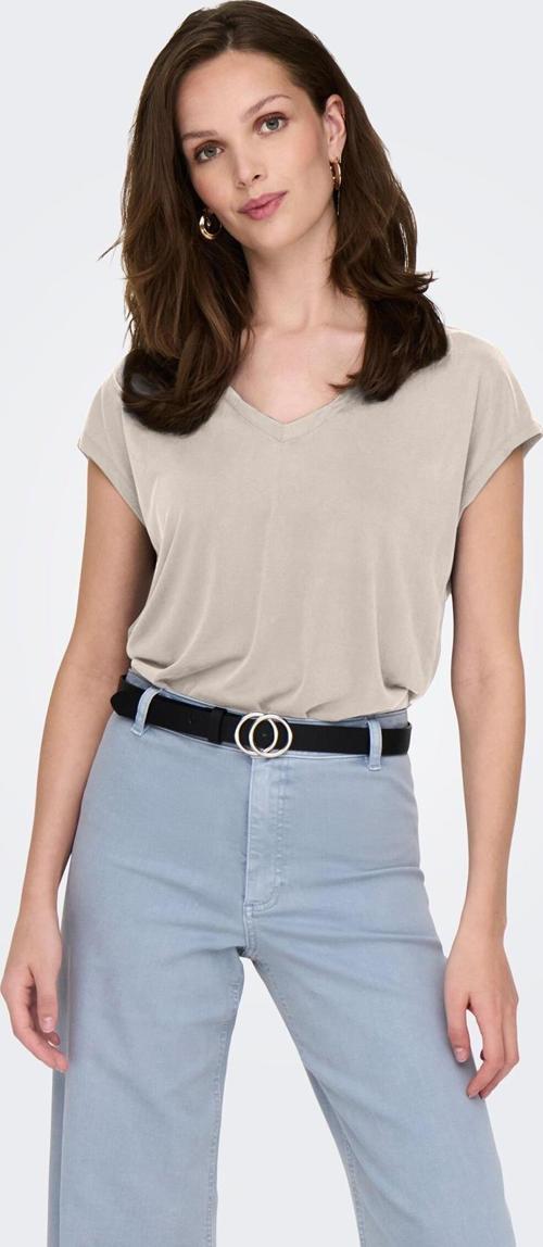 Kadın Onlhannah V Yaka Kısa Kollu T-Shirt 15326642 Taş