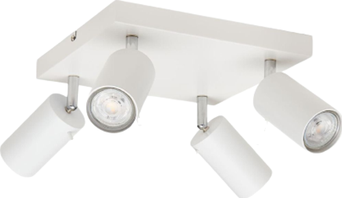 Retro Beyaz Kare 180 Derece Hareketli Modern Spor 4 Lü Led Spot Avize Günışığı Ampullü