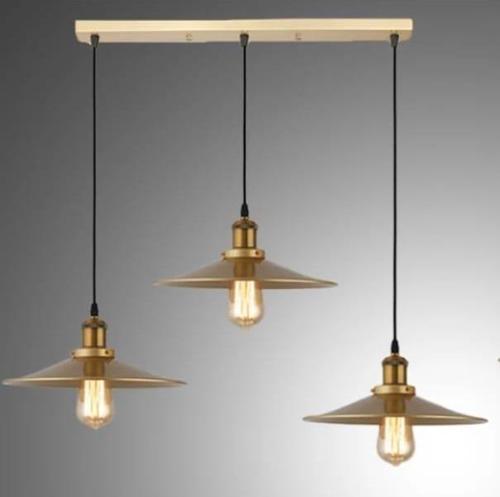 Retro Metal Dekoratif Eskitme Kaplama 3 lü Masa Üstü Sıralı Avize Genişlik 60 cm