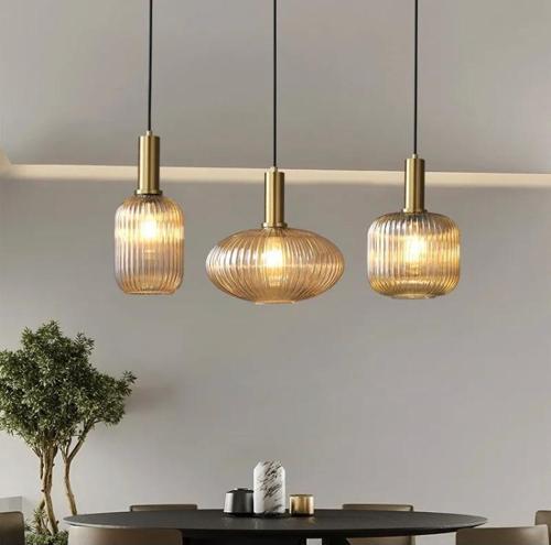 Rustik Dekoratif Metal Modern Masa Üstü Eskitme Kaplama Bal Opal Camlı 3 lü Avize