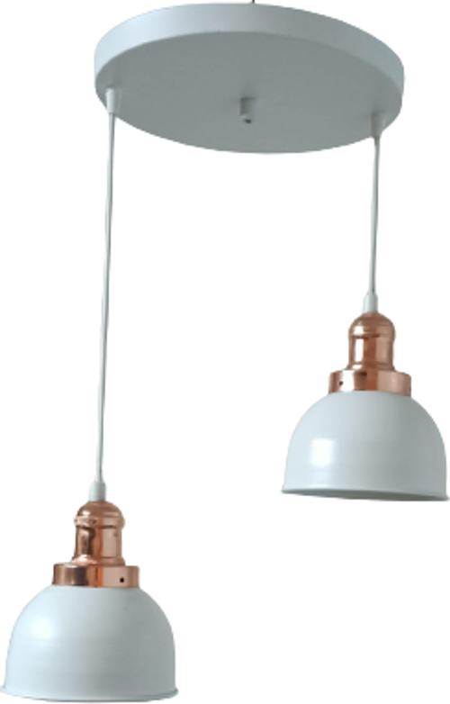 Rys Retro Metal Beyaz 2 li Bakır Duylu Dekoratif Rustik Sarkıt Avize Çap :30 cm