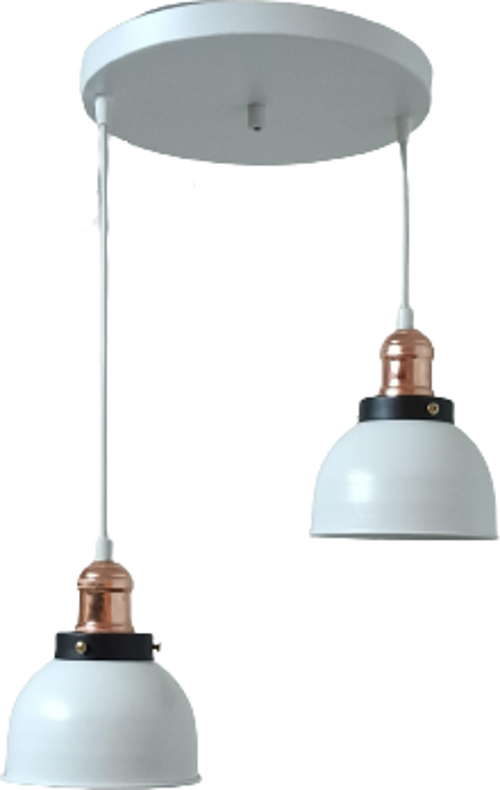 Rys Retro Metal Beyaz 2 li Bakır Duylu Dekoratif Rustik Sarkıt Avize Çap :30 cm