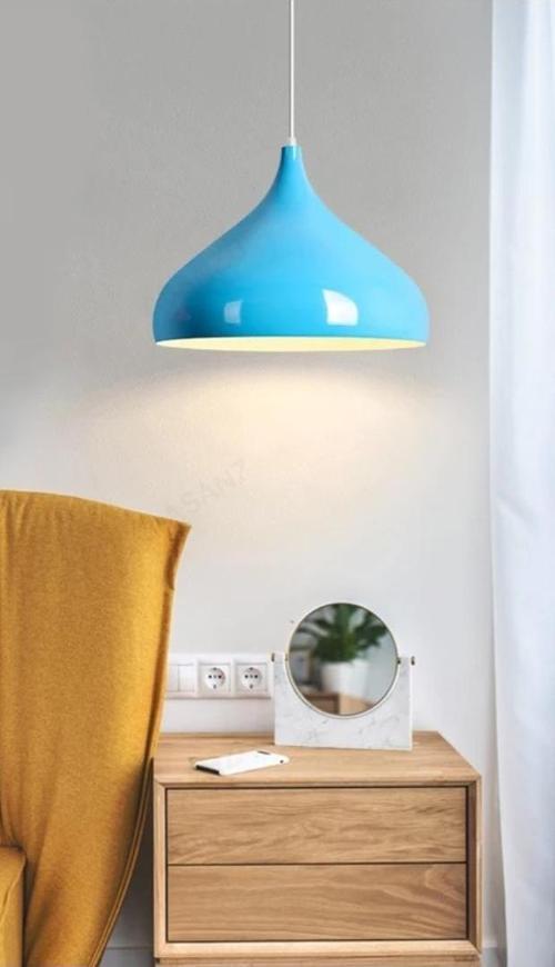 Retro Metal Dekoratif Mavi  Kafe MutFak Aydınlatma Tekli Sarkıt Avize Çap:43 cm