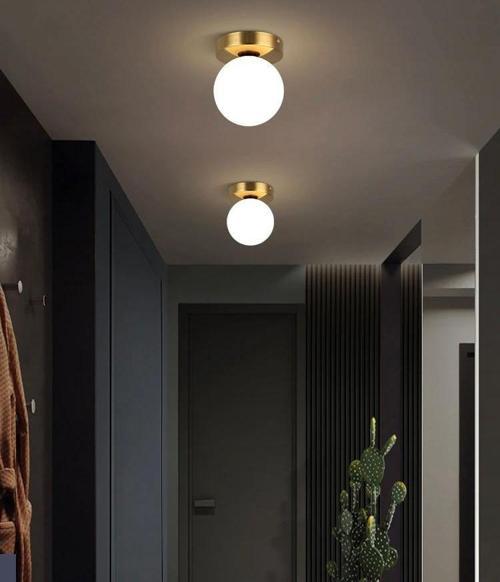 Metal Modern Eskitme Kaplama Opal Camlı Tavan Plofyoner Tekli  Avize