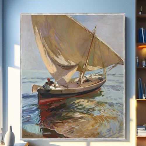 Joaquin Sorolla Denize Açılma Yağlı Boya Dokulu Tablo Gümüş Çerçeve