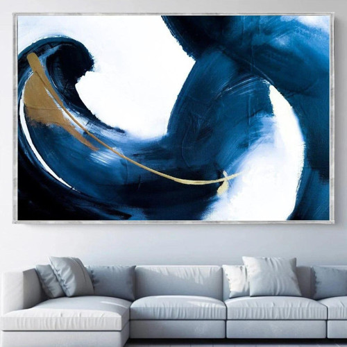 Blue Liquid Yağlı Boya Dokulu Tablo Gümüş Çerçeve