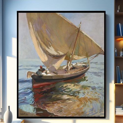 Joaquin Sorolla Denize Açılma Yağlı Boya Dokulu Tablo Siyah Çerçeve