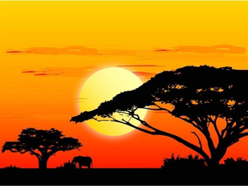 Afrika'Da Günbatımı Kanvas Tablo