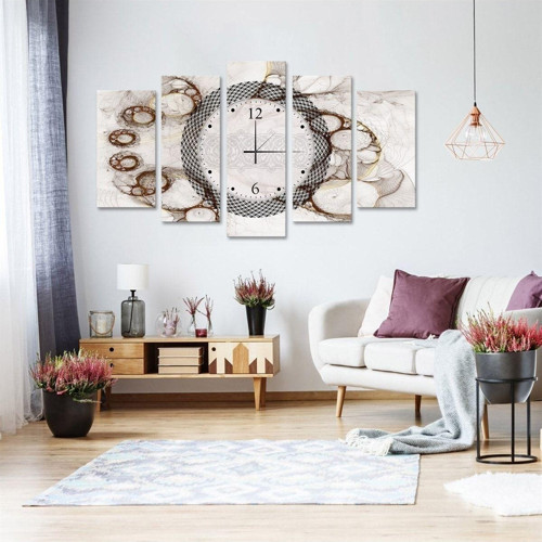 Dalgalar Saatli 5 Parçalı Kanvas Tablo 75 X 150