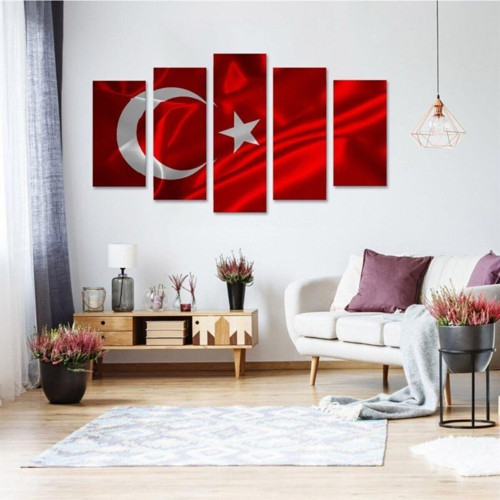 Türk Bayrağı 5 Parçalı Kanvas Tablo