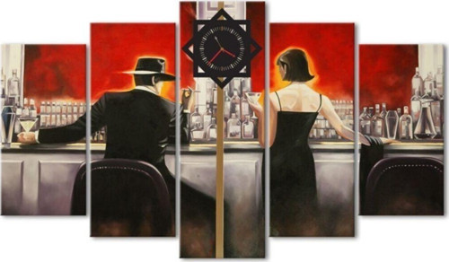 Barda Martini Saatli 5 Parçalı Kanvas Tablo
