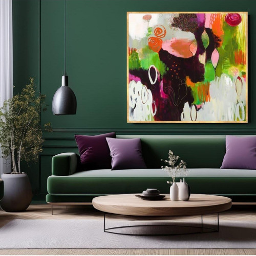 Green Flora Yağlı Boya Dokulu Tablo Gold Çerçeve