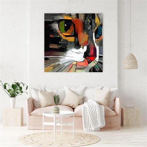 Kedi Yağlı Boya Dokulu Tablo Siyah Çerçeve
