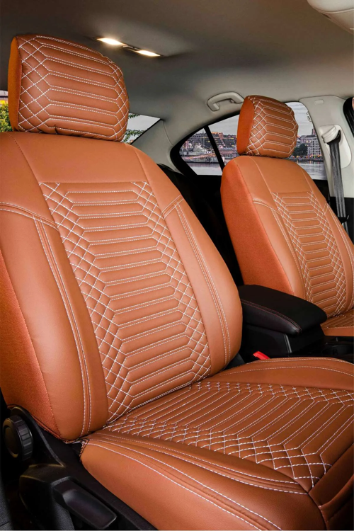 Audi Q7 Lüx Deri Oto Koltuk Kılıfı Ön Arka Takım Set Exclusive TABA