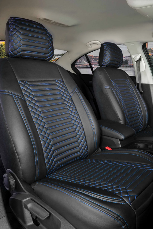 Renault Captur Lüx Deri Oto Koltuk Kılıfı Ön Arka Takım Set Exclusive SİYAH MAVİ