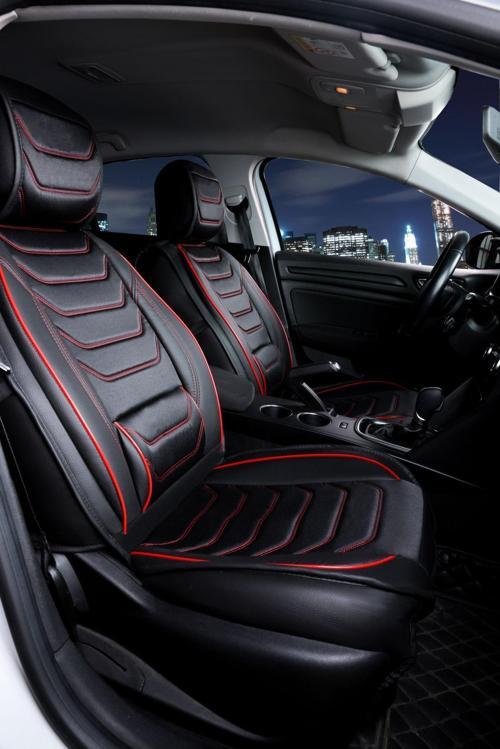 Volkswagen Amarok Lüx Deri Oto Koltuk Kılıfı Ön Arka Takım Set Eagle SİYAH KIRMIZI