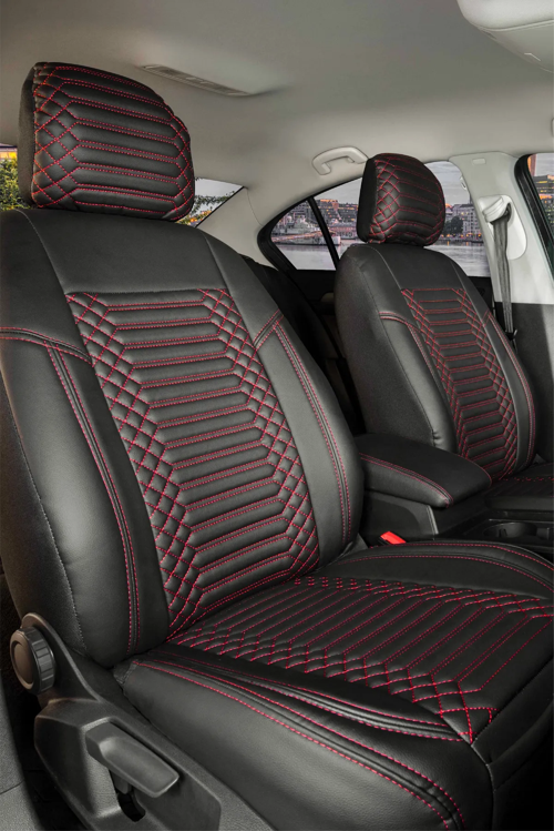 Volkswagen Tiguan Lüx Deri Oto Koltuk Kılıfı Ön Arka Takım Set Exclusive SİYAH KIRMIZI