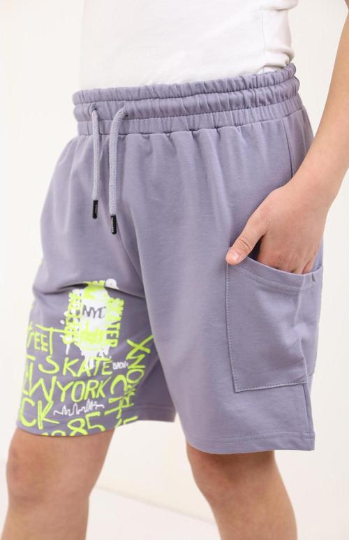 Toontoy Erkek Çocuk Cep Detaylı Tek Paça Komple Yazı Baskılı Şort