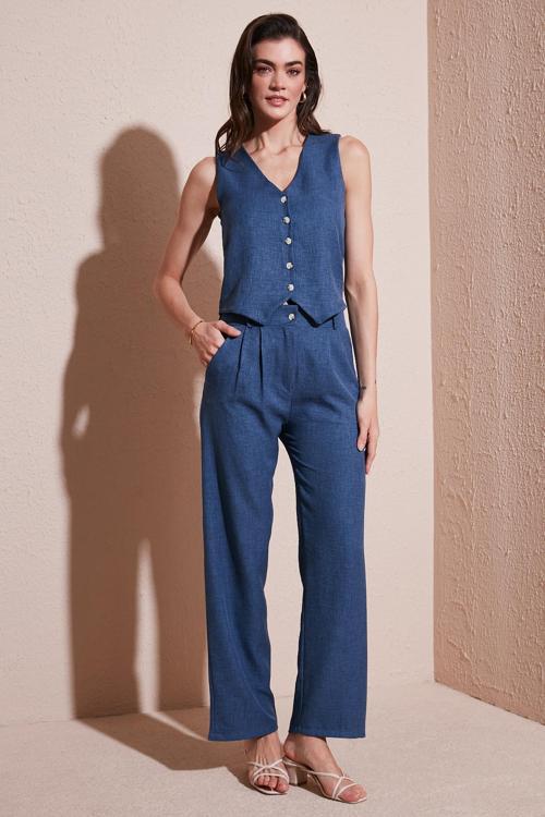 Regular Fit Bol Paça Yelekli Bayan Takım 67045162S4 İNDİGO