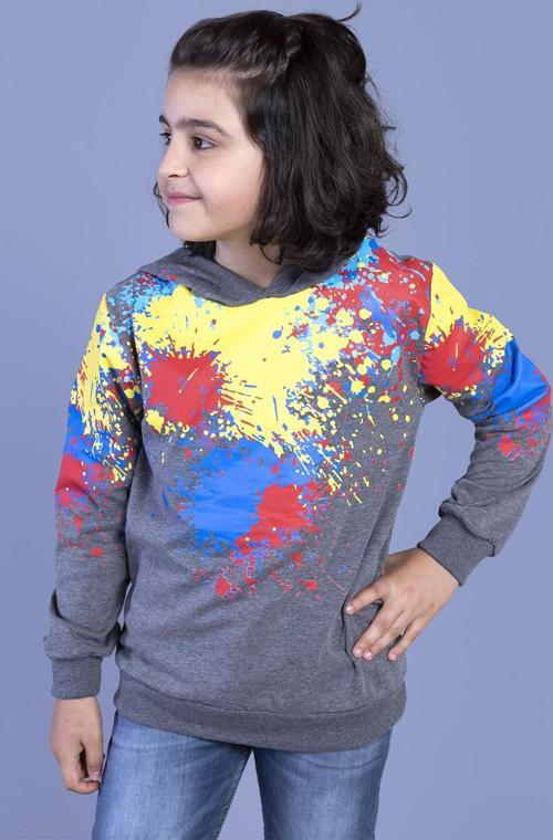 Toontoy Erkek Çocuk Kapüşonlu Renkli Püskürtme Baskılı Sweatshirt