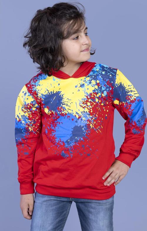 Toontoy Erkek Çocuk Kapüşonlu Renkli Püskürtme Baskılı Sweatshirt