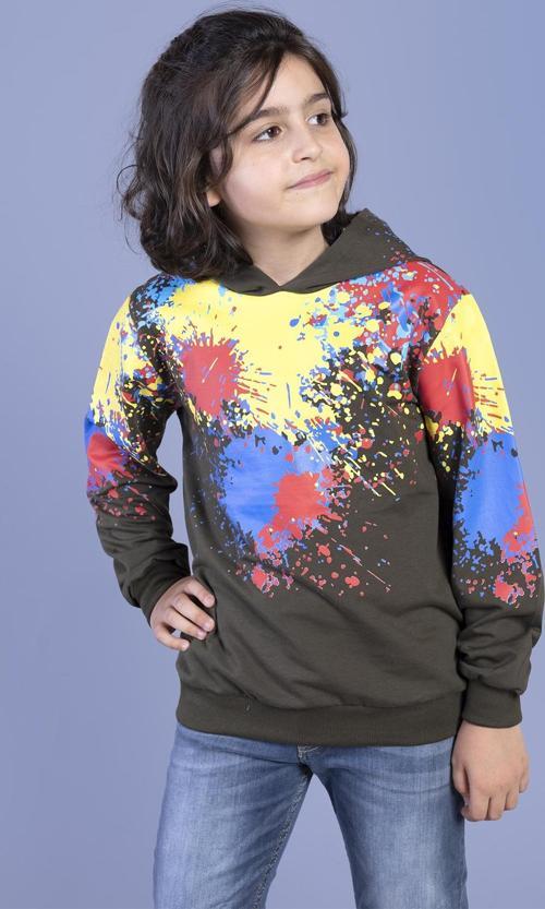 Toontoy Erkek Çocuk Kapüşonlu Renkli Püskürtme Baskılı Sweatshirt