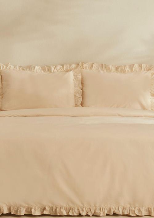 Pure Ruffle %100 Pamuk King Size Nevresim Takımı Açık Bej