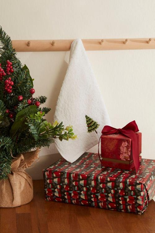 New Year Yılbaşı Çam %100 Pamuk El Havlusu Beyaz