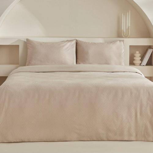 Sion %100 Pamuk Jakarlı Saten Çift Kişilik Nevresim Takımı Bej