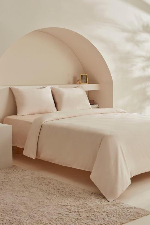 White Collection Vinas Çift Kişilik Saten Biyeli Nevresim Takımı Bej