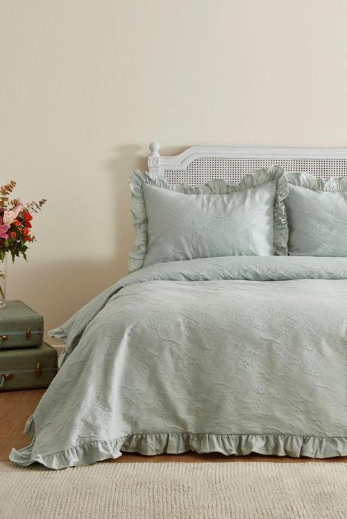 Tyra %100 Pamuk Çift Kişilik Yatak Örtüsü Adaçayı