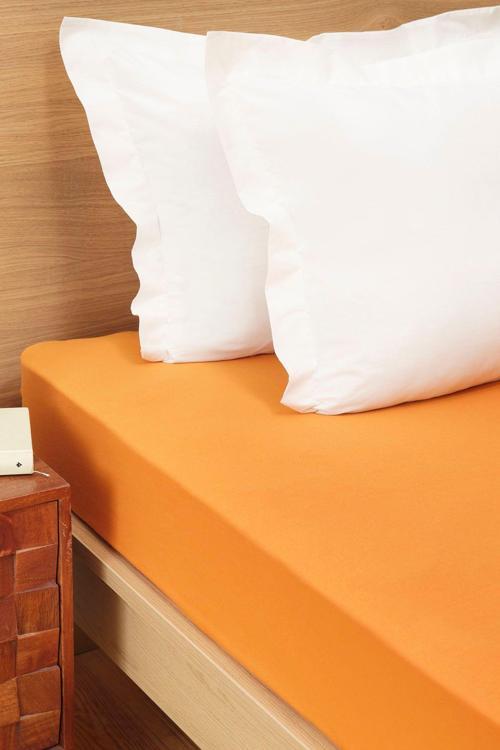 %100 Pamuk Penye Lastikli Çarşaf Çift Kişilik Turuncu