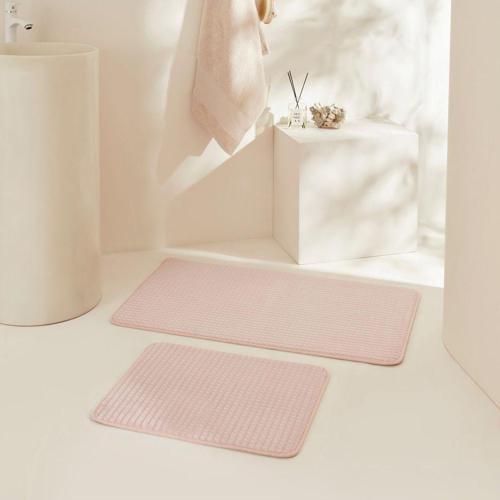 Ekose Embos 2'li Banyo Paspası Pudra