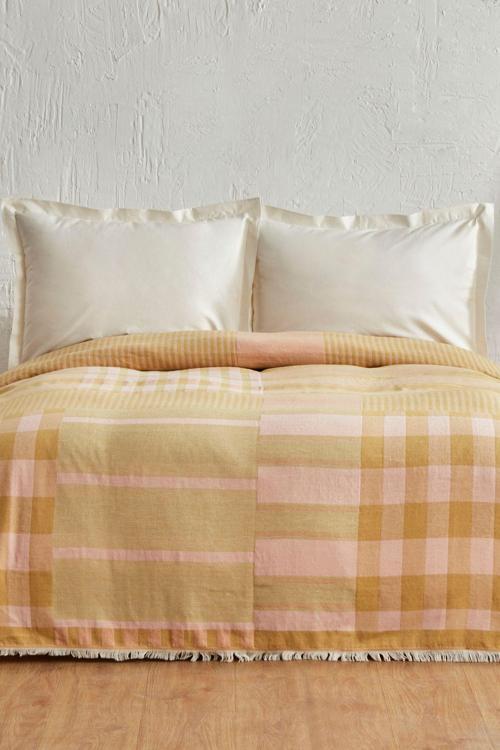 Striped %100 Pamuk Çift Kişilik Müslin Pike Yavruağzı
