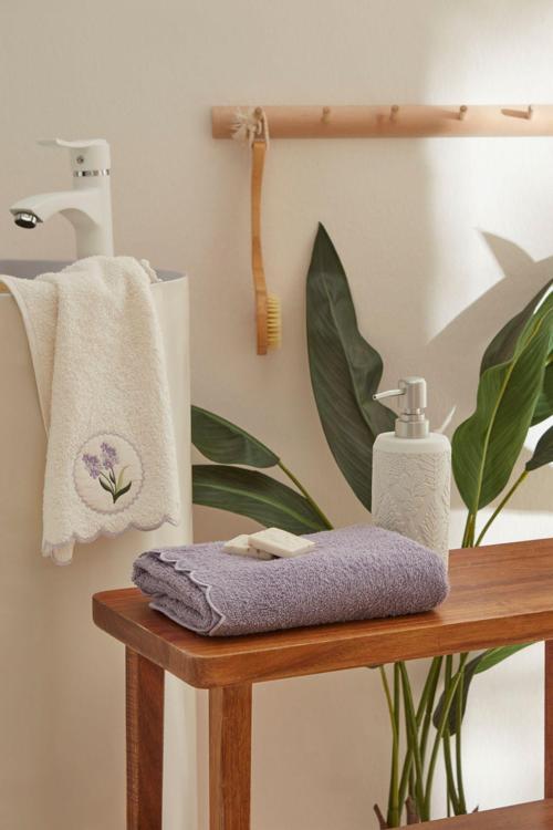 Lavender 2'li El Yüz Nakışlı Havlu Seti