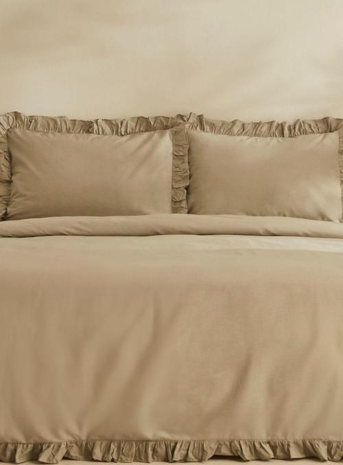 Pure Ruffle %100 Pamuk King Size Nevresim Takımı Adaçayı
