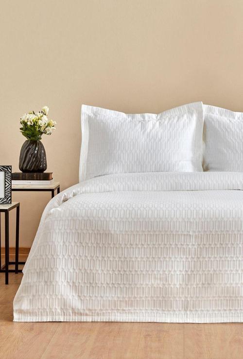 Nova %100 Pamuk Çift Kişilik Yatak Örtüsü Beyaz