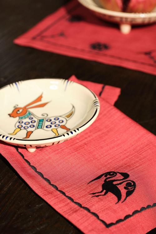 Paye Selçuklu Serisi Kuş Terracotta Nakışlı Amerikan Servis Set