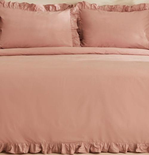 Pure Ruffle %100 Pamuk Çift Kişilik Nevresim Takımı Pudra