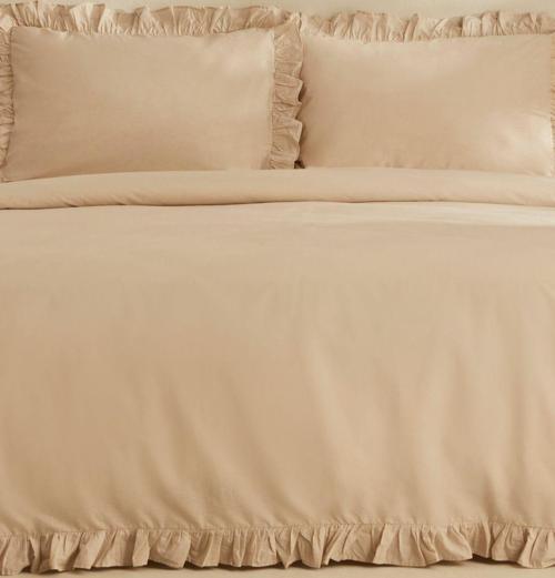 Pure Ruffle %100 Pamuk King Size Nevresim Takımı Ekru
