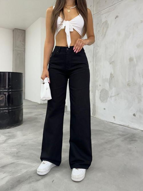 Kadın Siyah Yüksek Bel Palazzo Jean Siyah 44