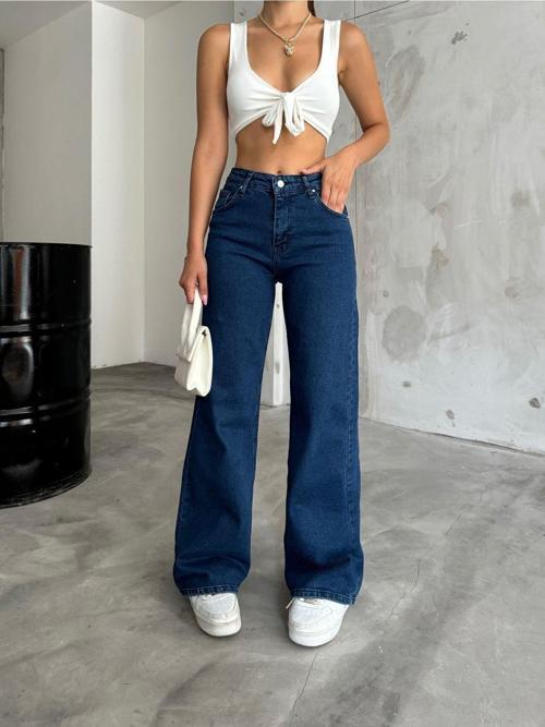 Lacivert Yüksek Bel Palazzo Jean Lacivert 40