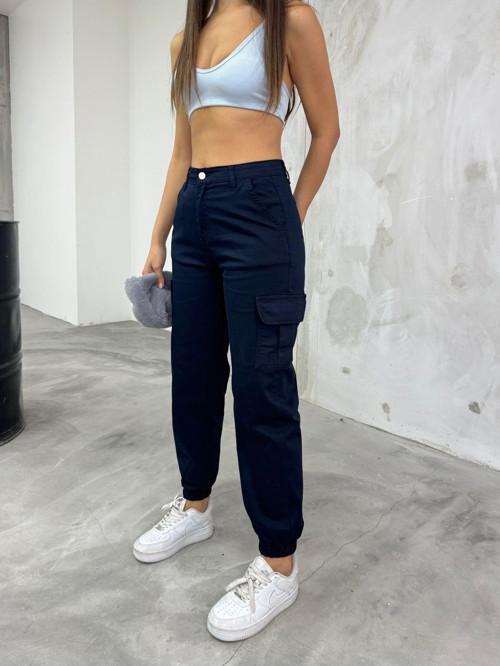 Lacivert Kargo Cepli Gabardin Kumaş Pantolon Lacivert XS