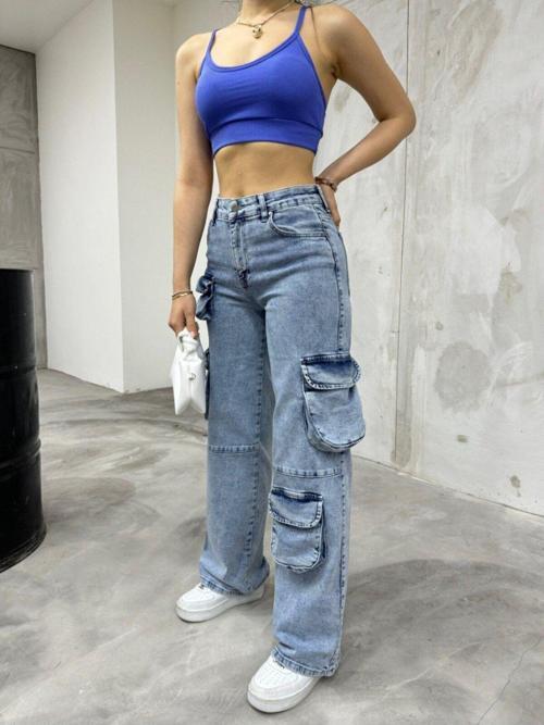 Mavi Çok Cepli Straight Fit Kargo Pantolon Mavi 36