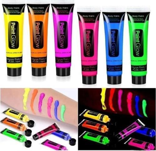 12 Adet Neonlu Glow Parti Yüz Boyası Karanlıkta Parlayan Fosforlu Vücut Boyama Krem Boya