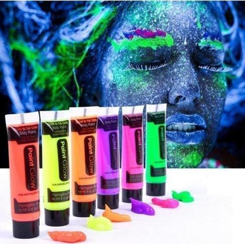 6 Adet Neonlu Glow Parti Yüz Boyası 6 Farklı Renk Karanlıkta Parlayan Fosforlu Vücut Boyama